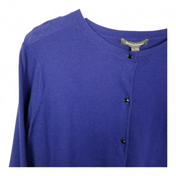 *NEW* TOMMY BAHAMA Malia Jeweled Cardigan in Blue Ribbon 100% Cotton Knit -XL - Picture 2 of 11